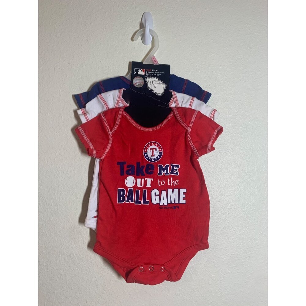 NWT Texas Rangers MLB Baby Bodysuits 3 Pack Sz 0-3 Months Unisex Casual Baseball